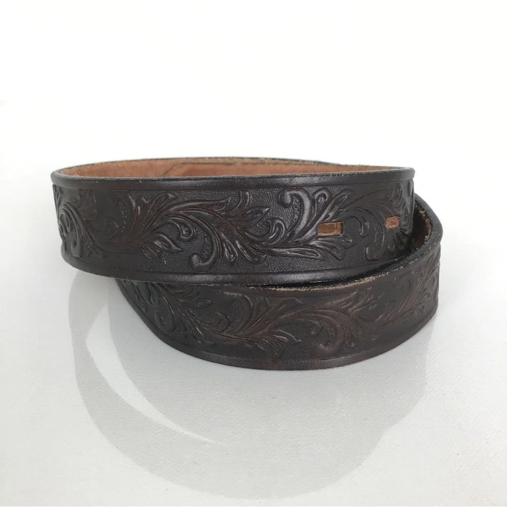 Tony Lama Western Tooled Top Grain Leather Belt Brown Unisex Size 24 Cowboy Belt